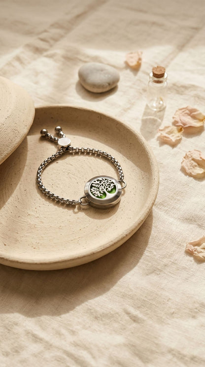 Pulsera de Cadena de Aromaterapia (Árbol de la Vida - 20mm): Expansión Cósmica, Conexión Natural y Bienestar Portátil (Acero Inoxidable)