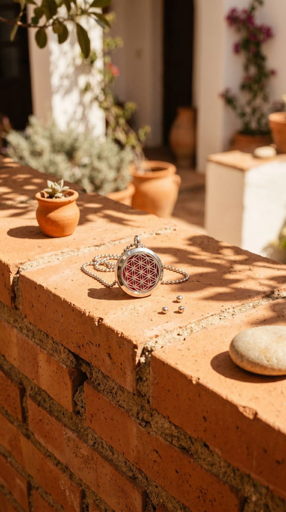 Collar de Joyería de Aromaterapia (Flor de la Vida - 30mm): Geometría Sagrada, Armonía Universal y Calma Portátil (Acero Inoxidable)