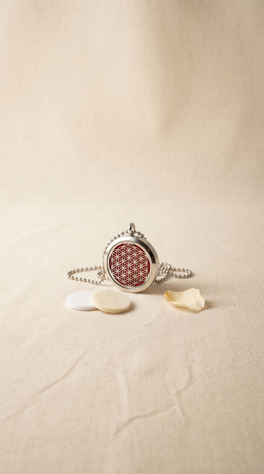 Collar de Joyería de Aromaterapia (Flor de la Vida - 30mm): Geometría Sagrada, Armonía Universal y Calma Portátil (Acero Inoxidable)