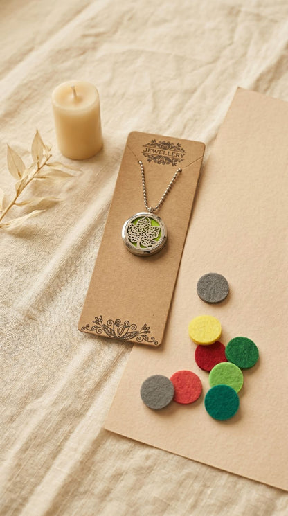 Collar de Joyería de Aromaterapia (Hoja - 30mm): Conexión Orgánica, Renovación Vital y Calma Portátil (Acero Inoxidable)