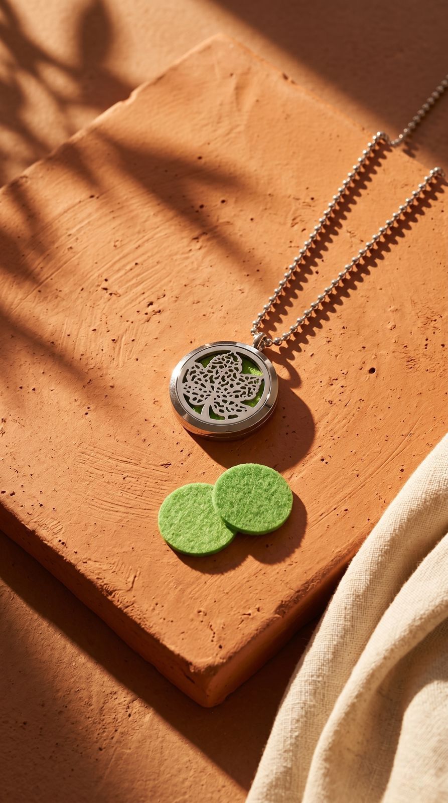 Collar de Joyería de Aromaterapia (Hoja - 30mm): Conexión Orgánica, Renovación Vital y Calma Portátil (Acero Inoxidable)
