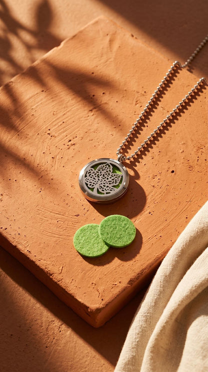 Collar de Joyería de Aromaterapia (Hoja - 30mm): Conexión Orgánica, Renovación Vital y Calma Portátil (Acero Inoxidable)