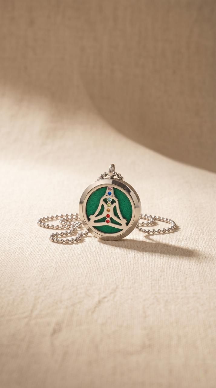 Collar de Joyería de Aromaterapia (Yoga Chakra - 30mm): Iluminación Interior, Alineación Energética y Calma Portátil (Acero Inoxidable)