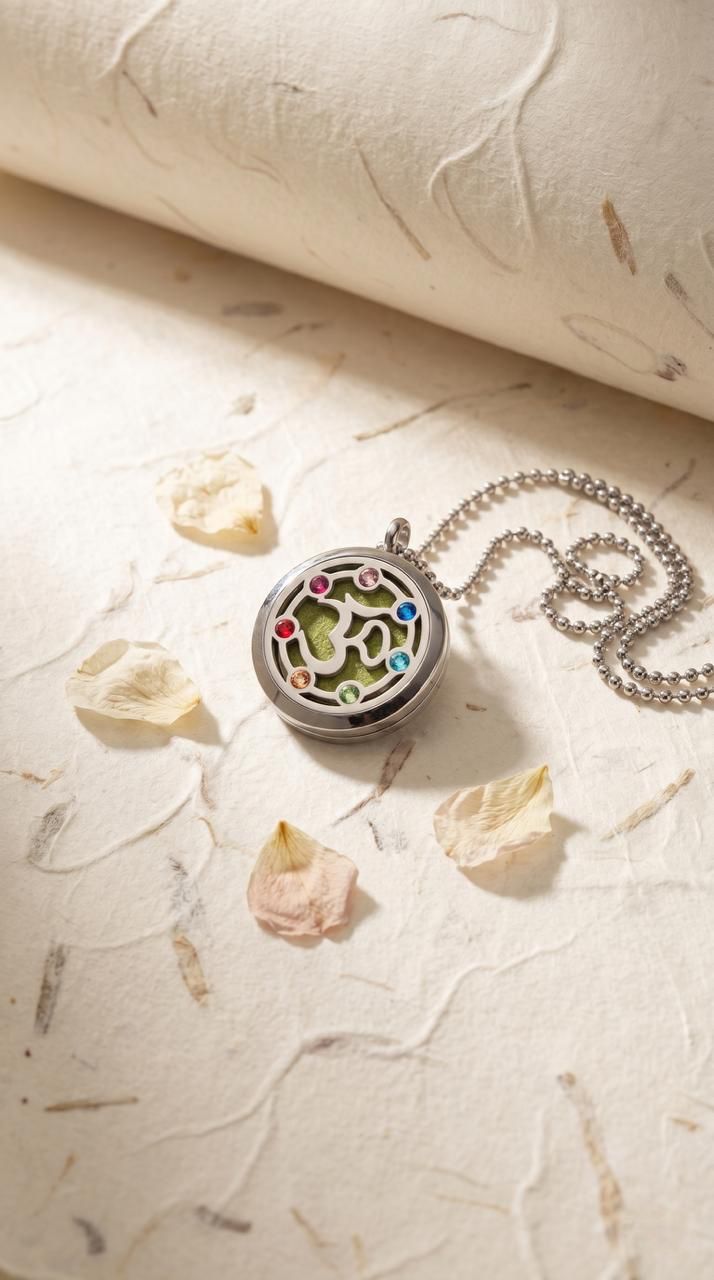 Collar de Joyería de Aromaterapia (OM Chakra - 30mm): Sonido Primordial, Armonía Universal y Calma Portátil (Acero Inoxidable)