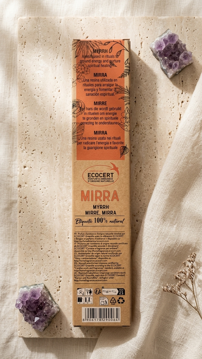 12 Cajetillas Incienso de Mirra Mística – Protección Profunda y Equilibrio Interior | 100% Natural, Sin Químicos, Calidad Premium 【20g · 8 Varillas aprox】