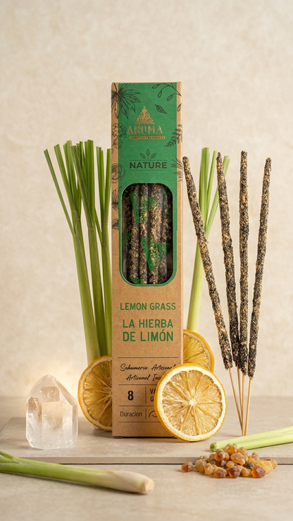 12 Cajetillas Incienso de Hierba de Limón Energizante – Activa tu Día con Aroma Fresco y Natural | 100% Natural, Sin Químicos, Calidad Premium【20g · 8 Varillas aprox】