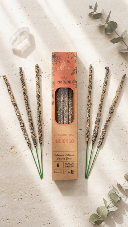 12 Cajetillas Incienso de Olíbano Sagrado – Eleva tu Energía y Potencia la Meditación | 100% Natural, Sin Químicos, Calidad Premium【20g · 8 Varillas aprox】