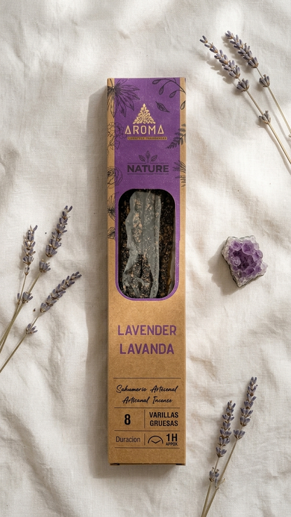 12 Cajetillas Incienso de Lavanda Relajante – Calma Profunda y Sueño Reparador | 100% Natural, Sin Químicos, Calidad Premium 【20g · 8 Varillas aprox】
