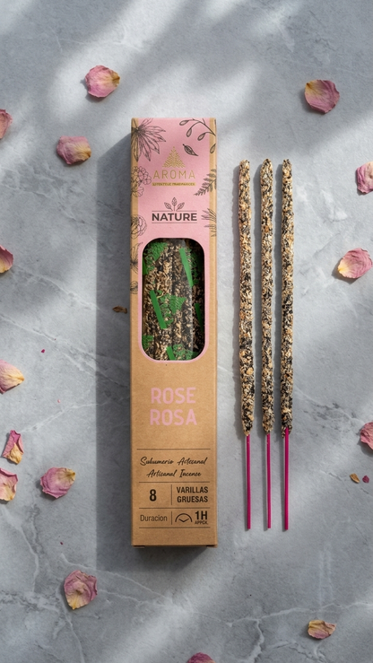 12 Cajetillas Incienso de Rosa – Amor Propio y Apertura del Corazón | 100% Natural, Sin Químicos, Calidad Premium 【20g · 8 Varillas aprox】