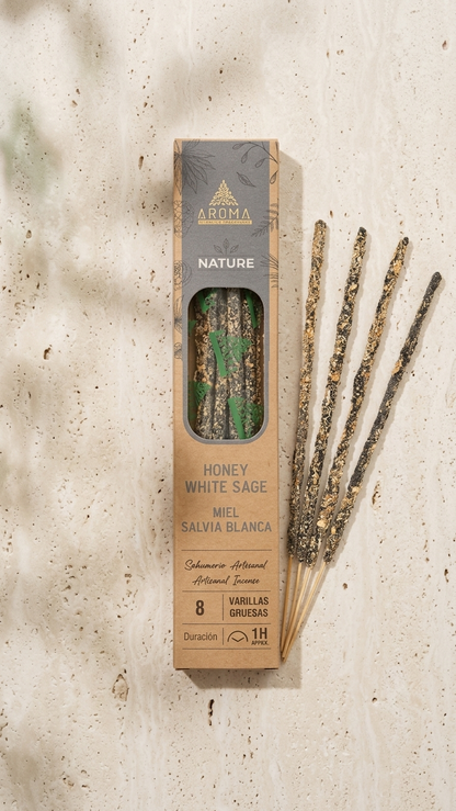 6 Cajetillas Incienso de Miel y Salvia Blanca – Eleva tu Vibración y Endulza el Alma | 100% Natural, Sin Químicos, Calidad Premium 【20g · 8 Varillas aprox】