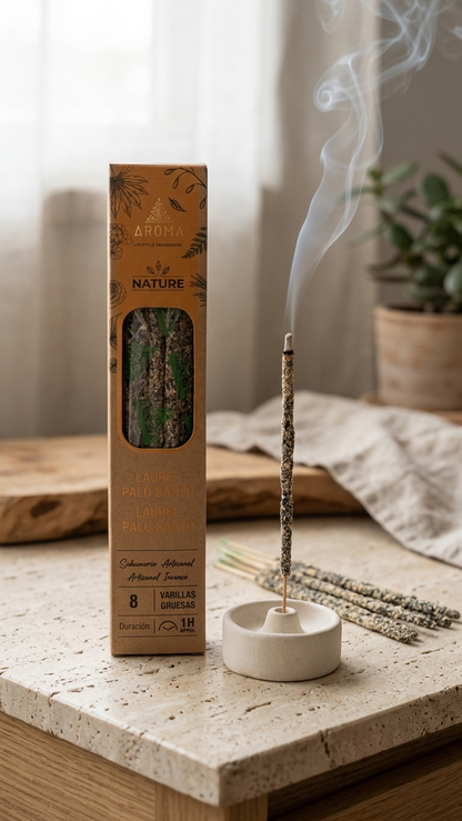 3 Cajetillas Incienso de Laurel y Palo Santo – Éxito, Victoria y Manifestación de Metas | 100% Natural, Sin Químicos, Calidad Premium 【20g · 8 Varillas aprox】