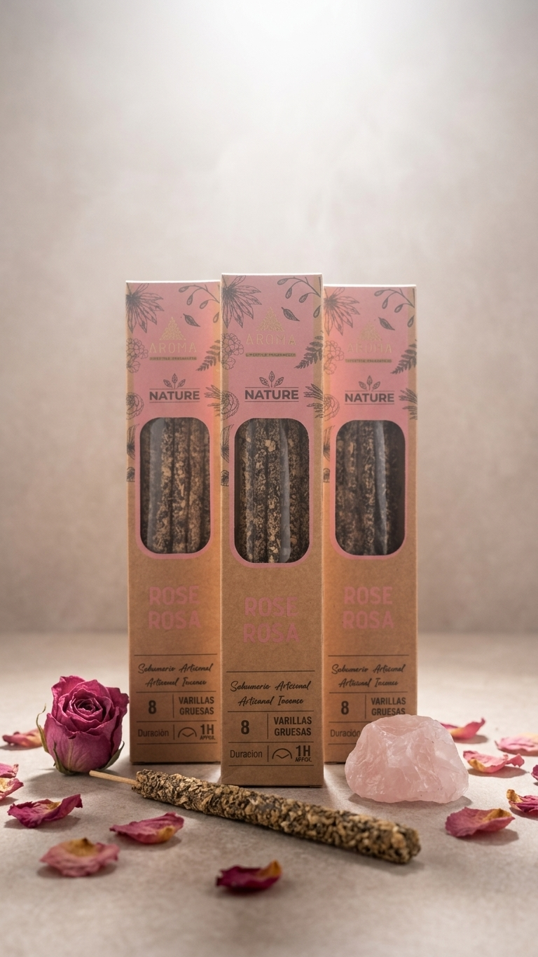 3 Cajetillas Incienso de Rosa – Amor Propio y Apertura del Corazón | 100% Natural, Sin Químicos, Calidad Premium 【20g · 8 Varillas aprox】