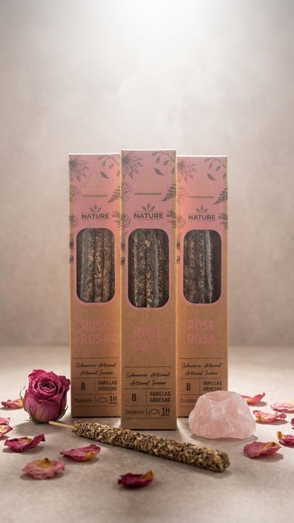 3 Cajetillas Incienso de Rosa – Amor Propio y Apertura del Corazón | 100% Natural, Sin Químicos, Calidad Premium 【20g · 8 Varillas aprox】