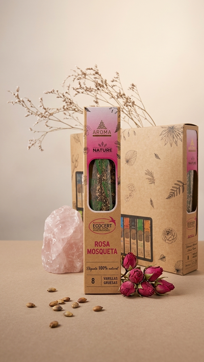 12 Cajetillas Incienso de Rosa Mosqueta – Cicatrización Emocional y Superación del Pasado | 100% Natural, Sin Químicos, Calidad Premium 【20g · 8 Varillas aprox】