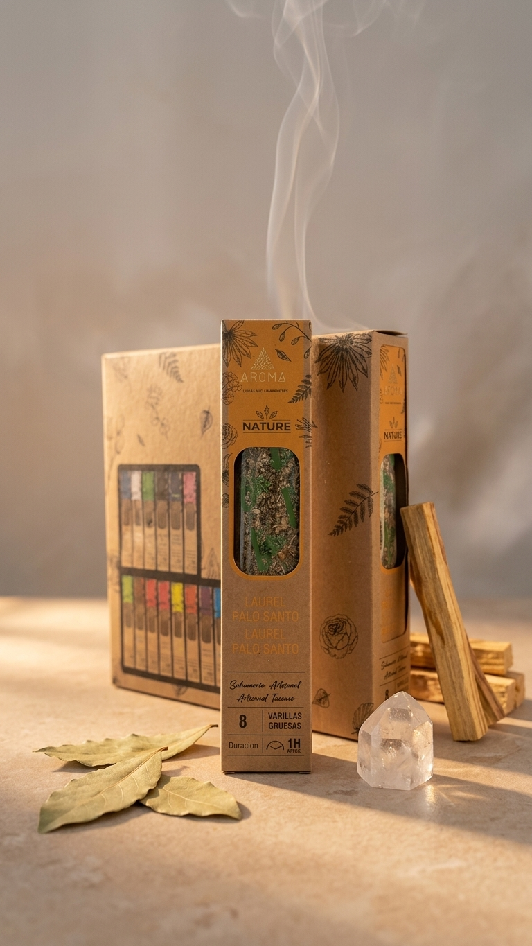 12 Cajetillas Incienso de Laurel y Palo Santo – Éxito, Victoria y Manifestación de Metas | 100% Natural, Sin Químicos, Calidad Premium 【20g · 8 Varillas aprox】