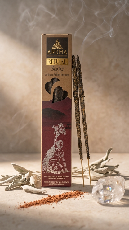 Incienso Ritual Salvia (Ritual Sage) – Escudo de Luz y Protección del Espacio | Cajita de 20g con Mensaje Inspirador