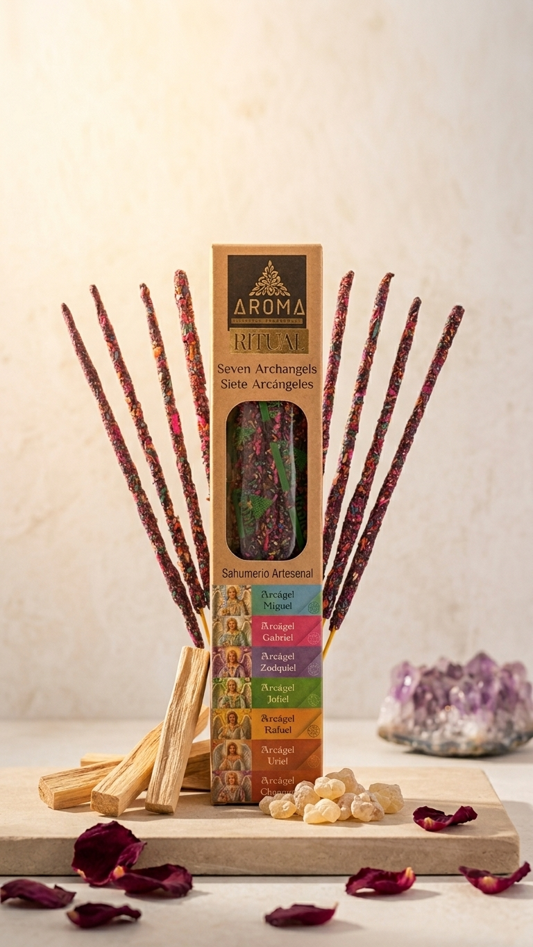 Incienso Orgánico Ritual 7 Arcángeles (7 Arcángeles) – Alineación de los 7 Rayos y Milagros Energéticos | Cajita de 20g con 8 Barras de 1h de duración