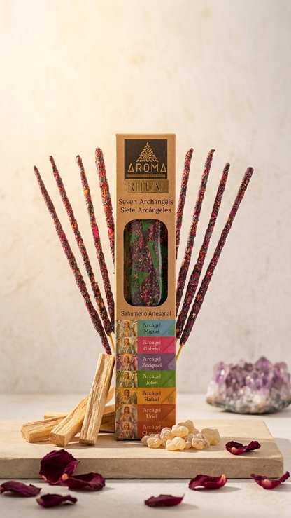 Incienso Orgánico Ritual 7 Arcángeles (7 Arcángeles) – Alineación de los 7 Rayos y Milagros Energéticos | Cajita de 20g con 8 Barras de 1h de duración