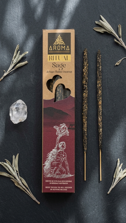 Incienso Ritual Salvia (Ritual Sage) – Escudo de Luz y Protección del Espacio | Cajita de 20g con Mensaje Inspirador