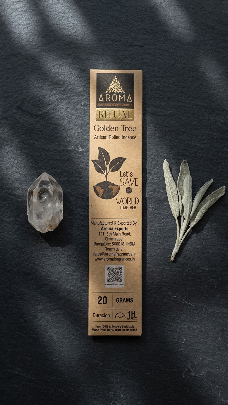 Incienso Ritual Árbol Dorado (Árbol Dorado) – Sabiduría Interior y Expansión de la Consciencia | Cajita de 20g con Mensaje Inspirador