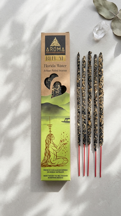 Incienso Ritual Agua Florida (Ritual Florida Water) – Florecimiento Energético y Bendición de Caminos | Cajita de 20g con Mensaje Inspirador