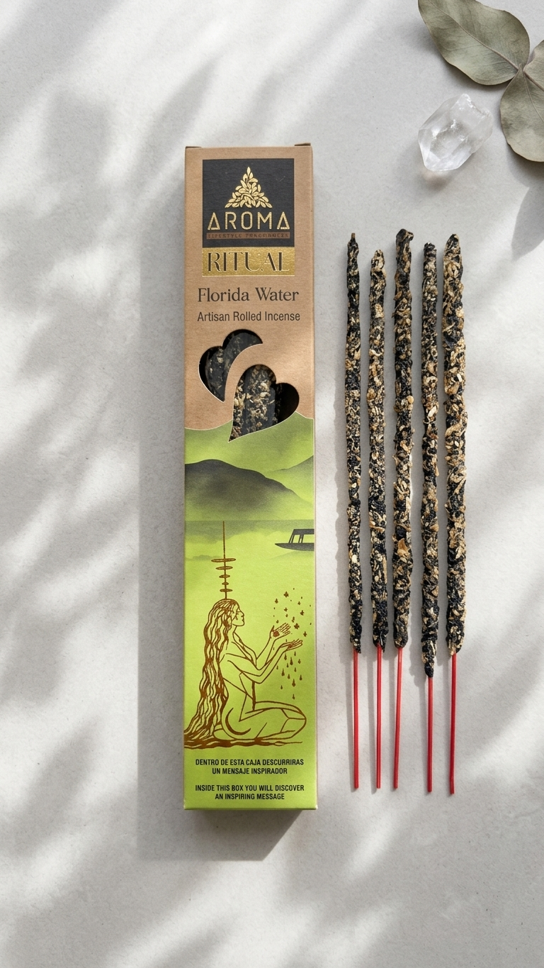 Incienso Ritual Agua Florida (Ritual Florida Water) – Florecimiento Energético y Bendición de Caminos | Cajita de 20g con Mensaje Inspirador