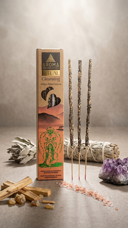 Incienso Ritual de Limpieza (Ritual Cleansing) – Higiene Energética y Despojo de Cargas Diarias | Cajita de 20g con Mensaje Inspirador