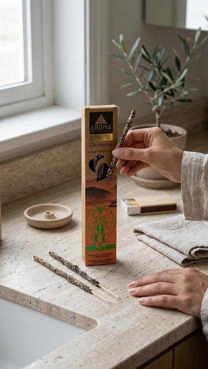 Incienso Ritual de Limpieza (Ritual Cleansing) – Higiene Energética y Despojo de Cargas Diarias | Cajita de 20g con Mensaje Inspirador