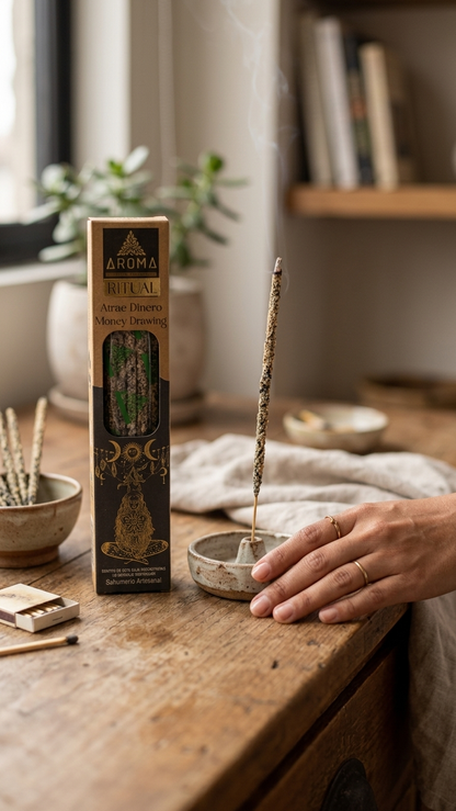 Incienso Orgánico Ritual Atrae Dinero (Atrae Dinero) – Imán de Riqueza y Abundancia Financiera | Cajita de 20g con 8 Barras de 1h de duración