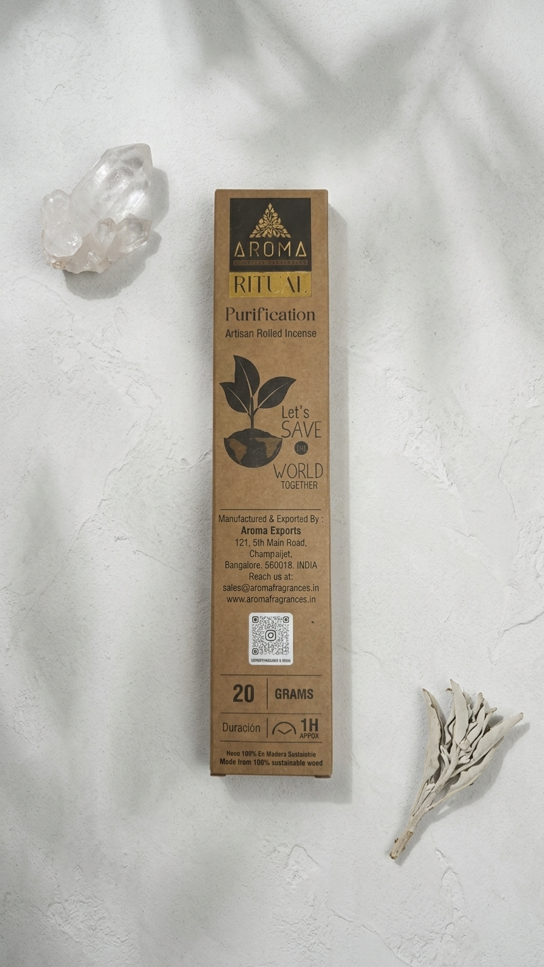 Incienso Orgánico Ritual Purificación (Purificación) – Disolución de Negatividad y Renovación Vibracional | Cajita de 20g con 8 Barras de 1h de duración