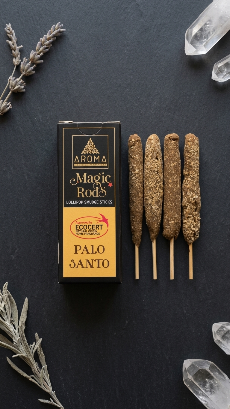 Incienso Lollipop Palo Santo (Magic Rods) – Despojo Inmediato y Magnetismo Sagrado | Sahumado Intenso | 4 Barritas Gruesas