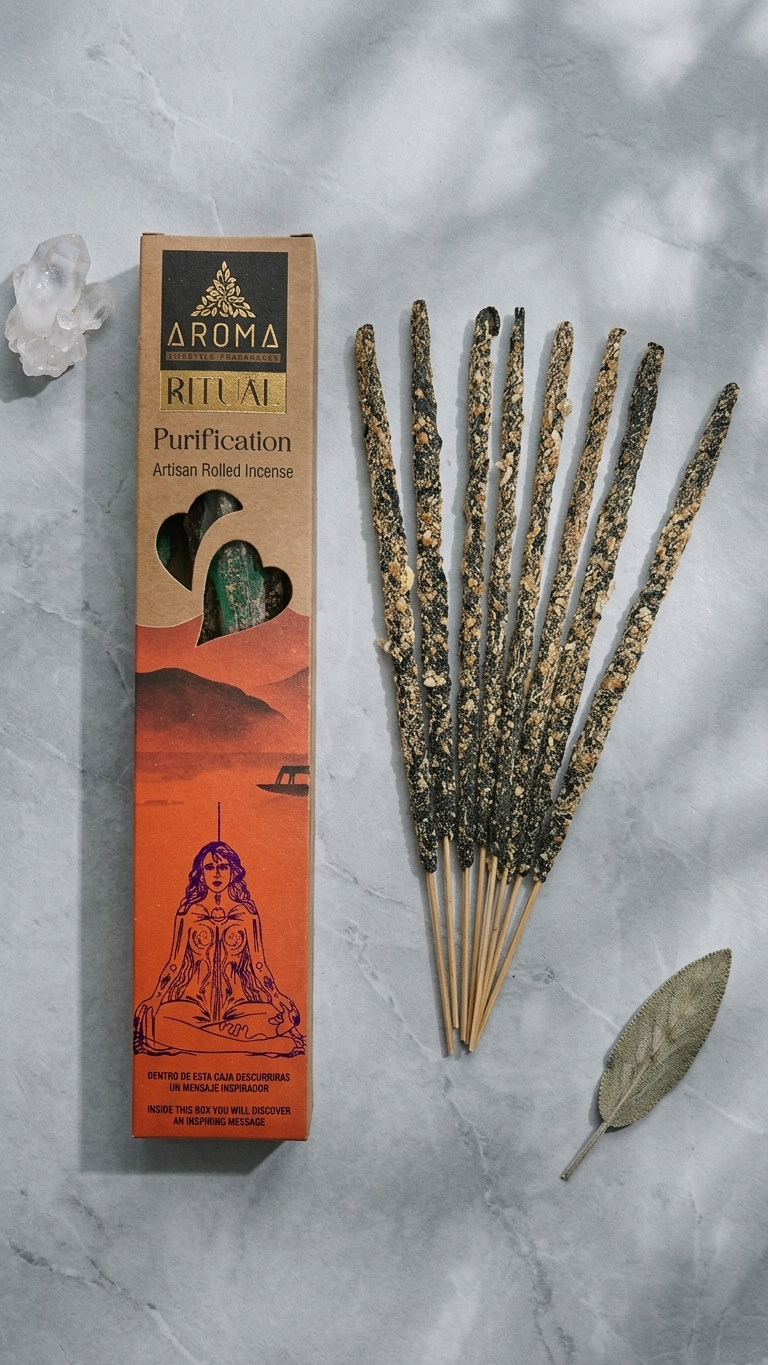 Incienso Orgánico Ritual Purificación (Purificación) – Disolución de Negatividad y Renovación Vibracional | Cajita de 20g con 8 Barras de 1h de duración