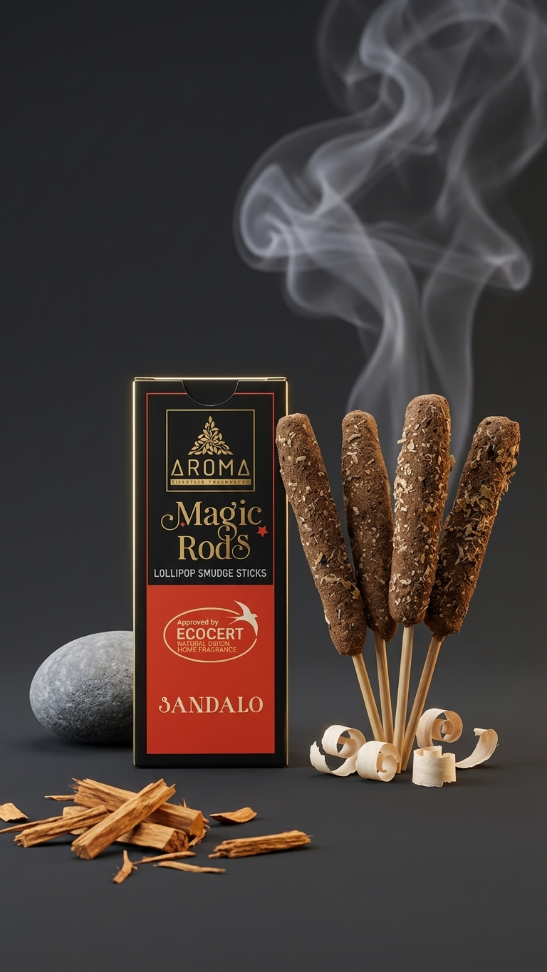 Incienso Lollipop Sándalo (Magic Rods) – Elevación Vibracional e Imán de Éxito | Sahumado Intenso | 4 Barritas Gruesas