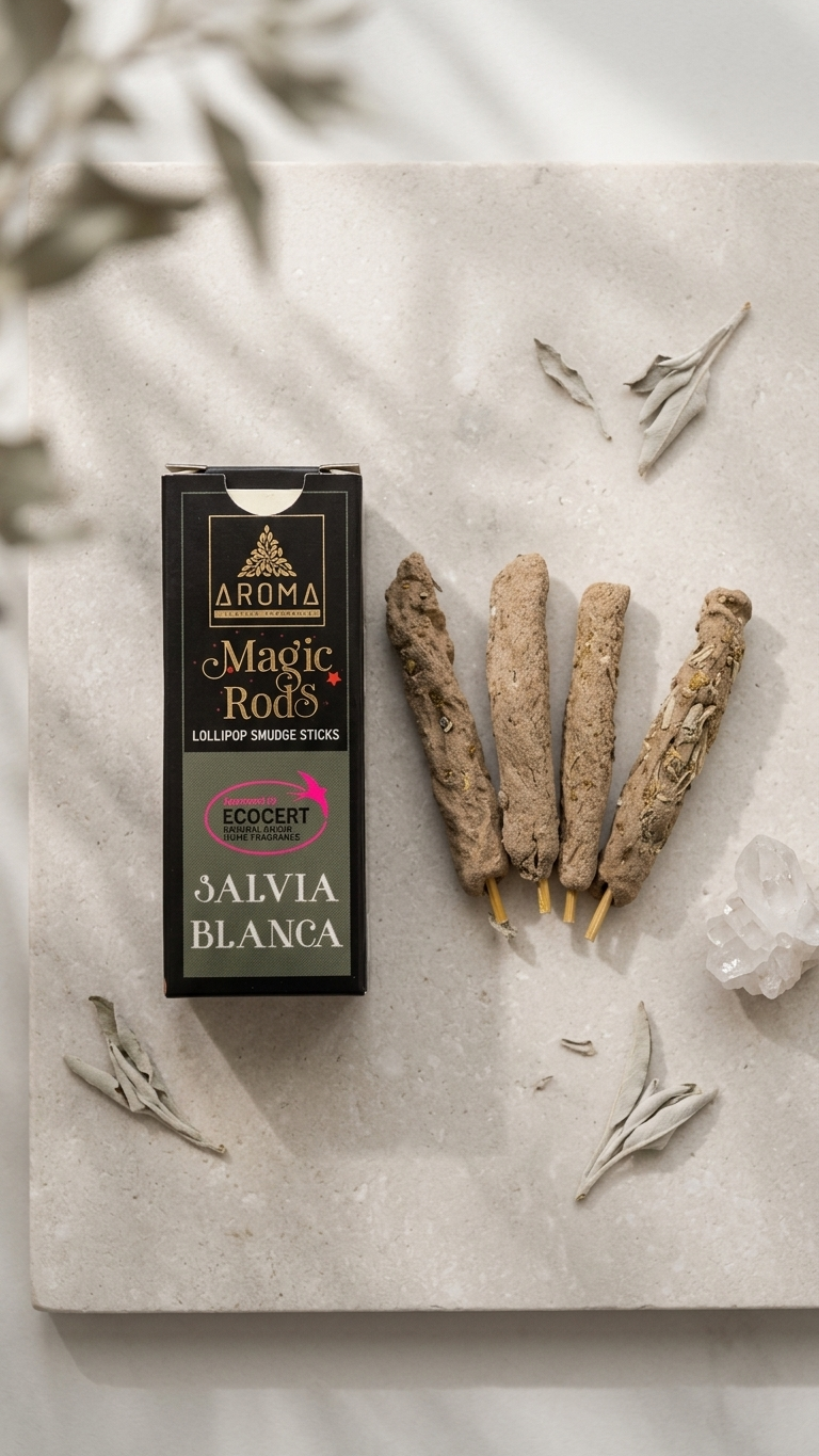 Incienso Lollipop Salvia Blanca (Magic Rods) – Medicina Sagrada y Escudo de Frecuencias | Sahumado Intenso | 4 Barritas Gruesas